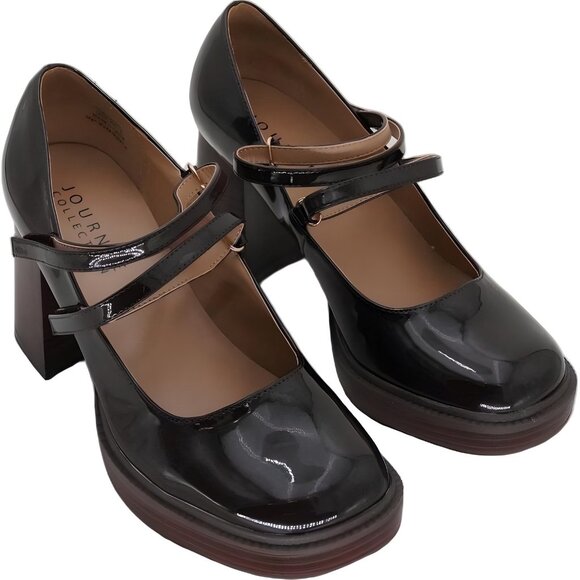 Journee Collection Shasta Mary Jane Platform Heels Brown Patent 9W - Picture 4 of 6